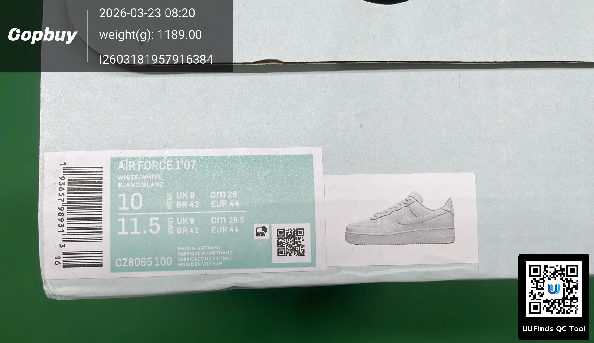 Nike Air Force 1 White Sneakers QC inspection photo